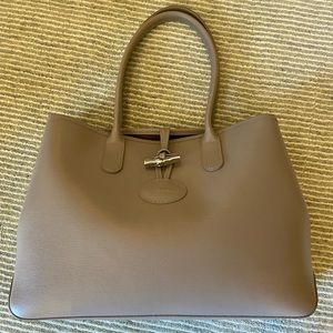 Like New Longchamp Roseau Split Cow Hide Medium Tote in Clay